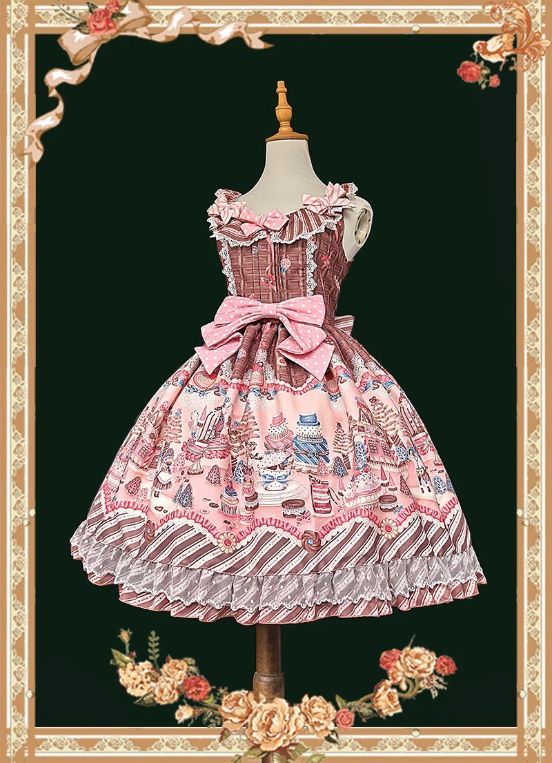 Infanta - Candy House - Old School Lolita Cake Print JSK Dress, Side Zipper