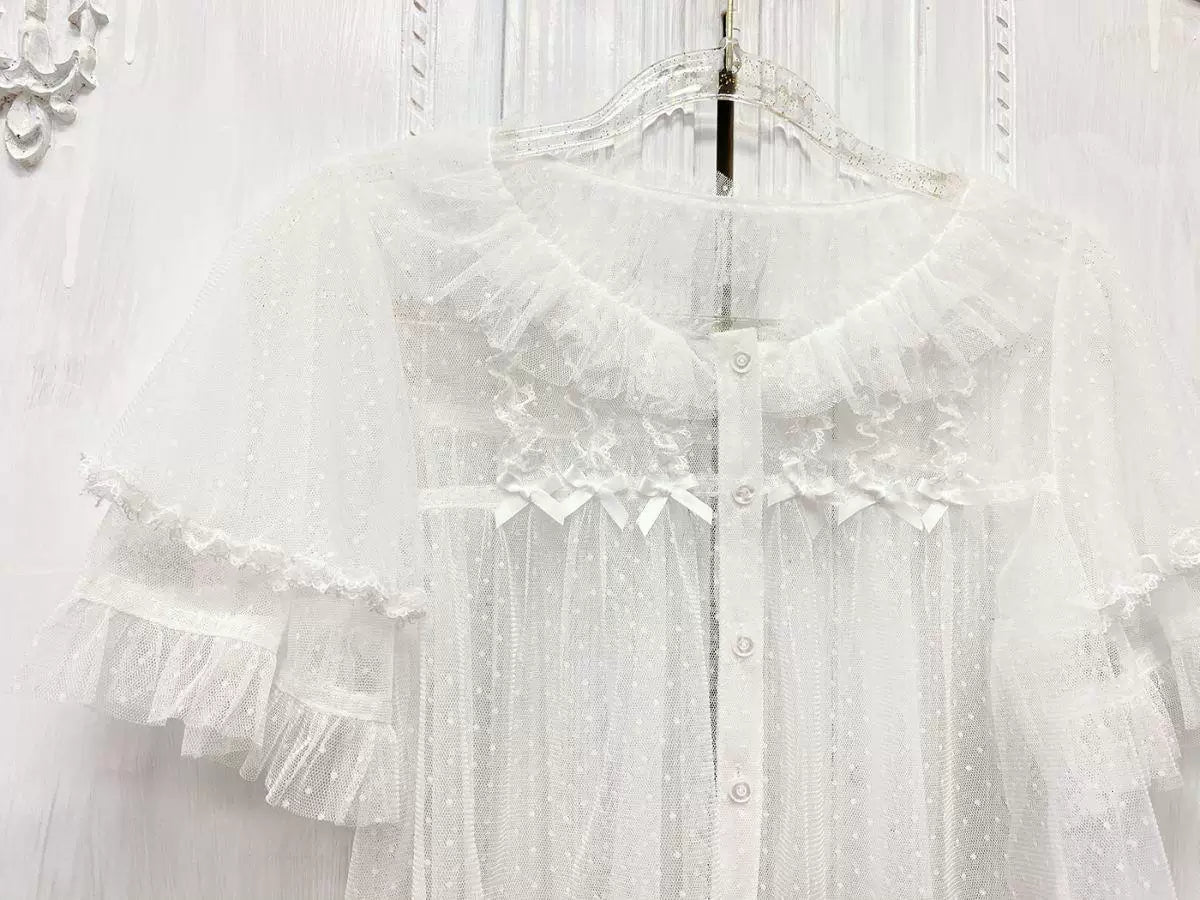 Sweetheart Dream Machine - Summer Song - Short-Sleeve Mesh Blouse with Ruffled Collar
