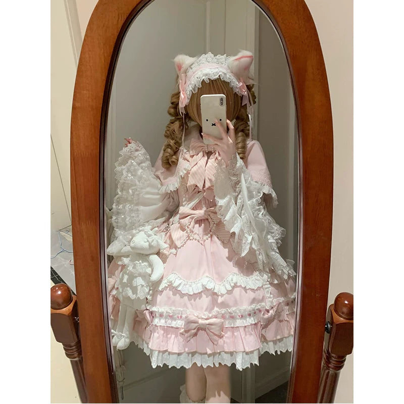Creamy - Pink Doll Princess - Pink JSK Dress with Ruffled Cape