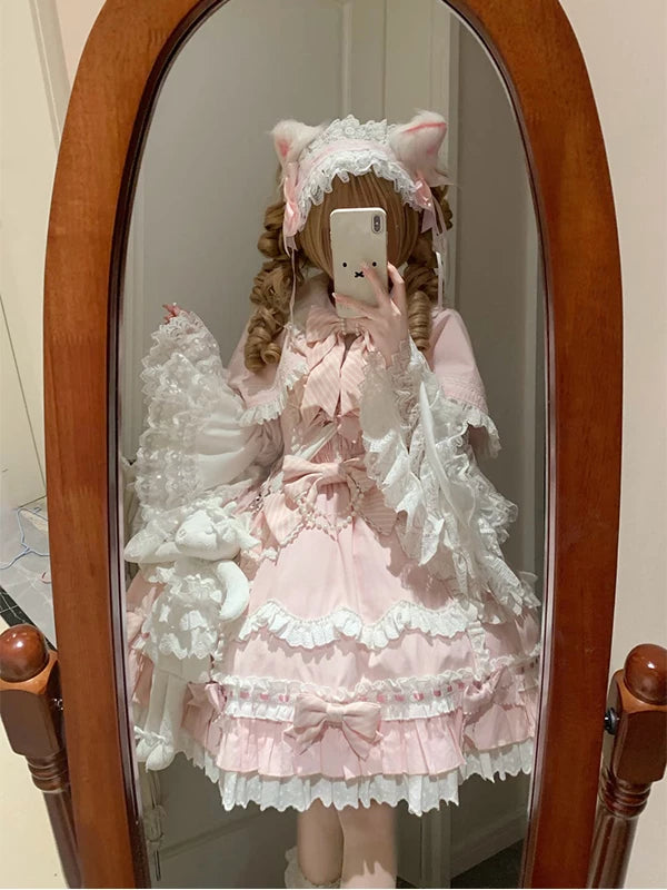 Creamy - Pink Doll Princess - Pink JSK Dress with Ruffled Cape