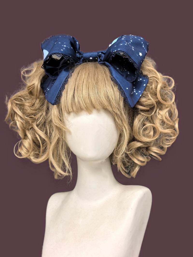 Sleepy Bear - Kawaii Lolita Bear and Star Printed Dress Dark Blue KC Only (one size / choose M) S Pre-order