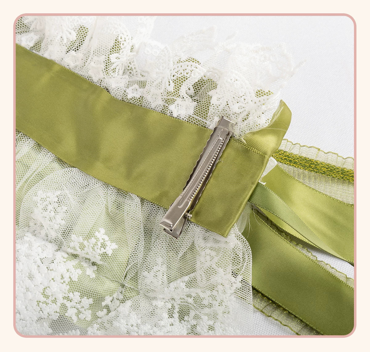 Stardust Rose - Lily of the Valley Woodland - Green Lace Lolita Headwear with Floral Ribbons