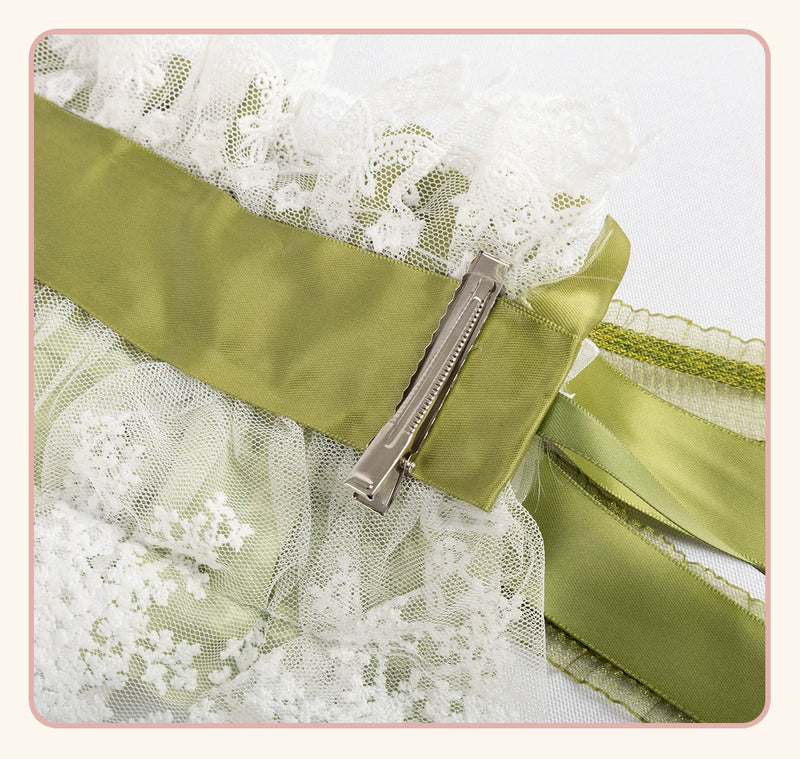 Stardust Rose - Lily of the Valley Woodland - Green Lace Lolita Headwear with Floral Ribbons