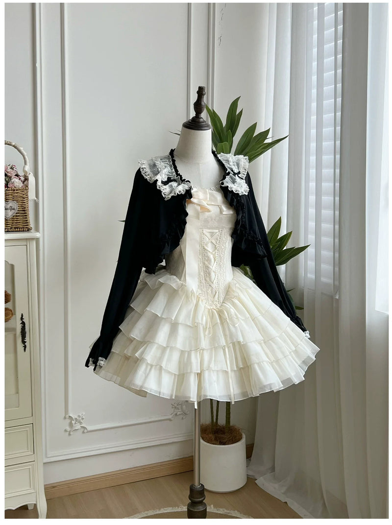 With PUJI - MistKiss Lily - Classic Lolita Tiered Hem JSK Dress, Fishbone Waist