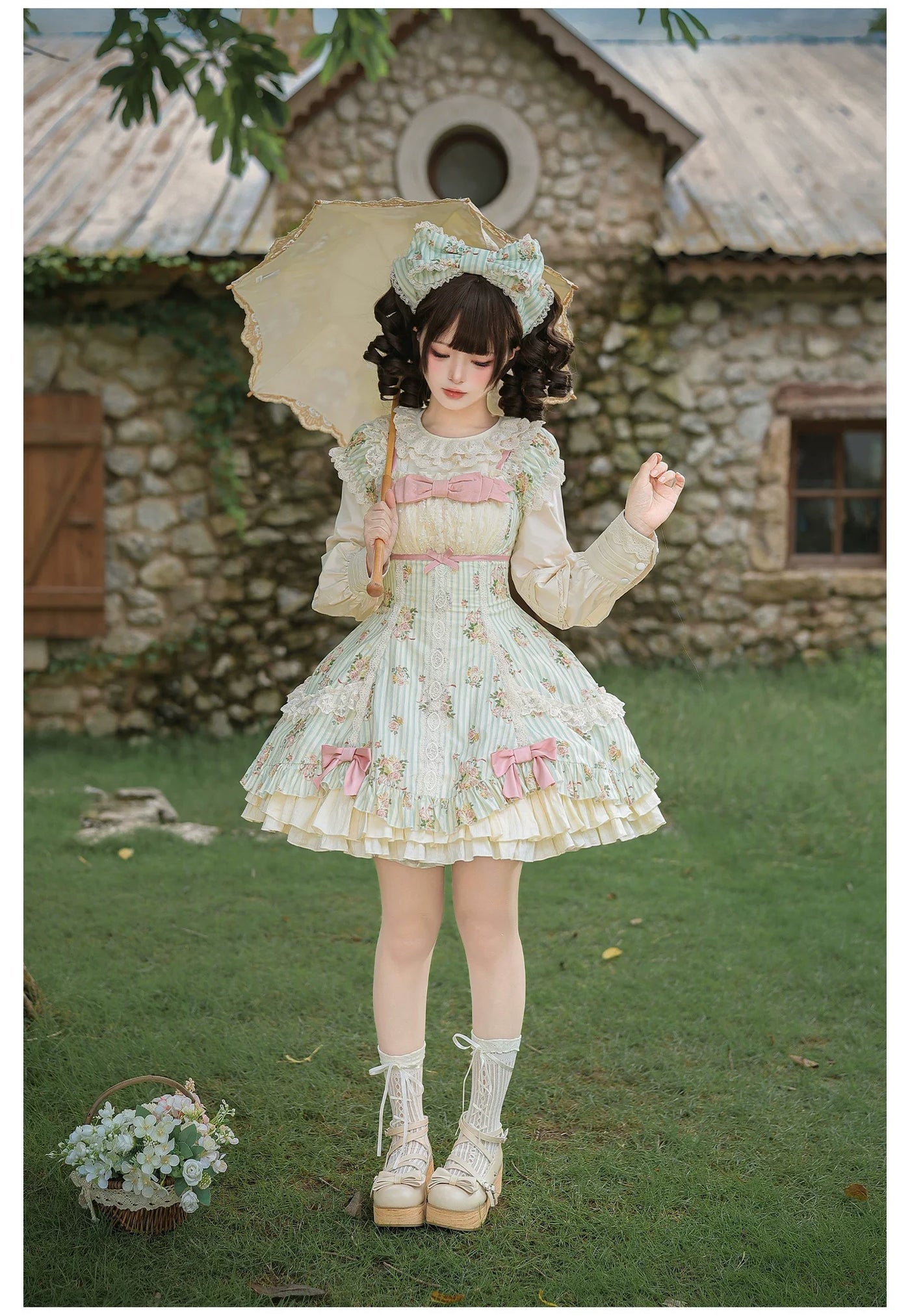 With PUJI - Meeting Austen - Cotton Classic Lolita Rose Printed OP Dress