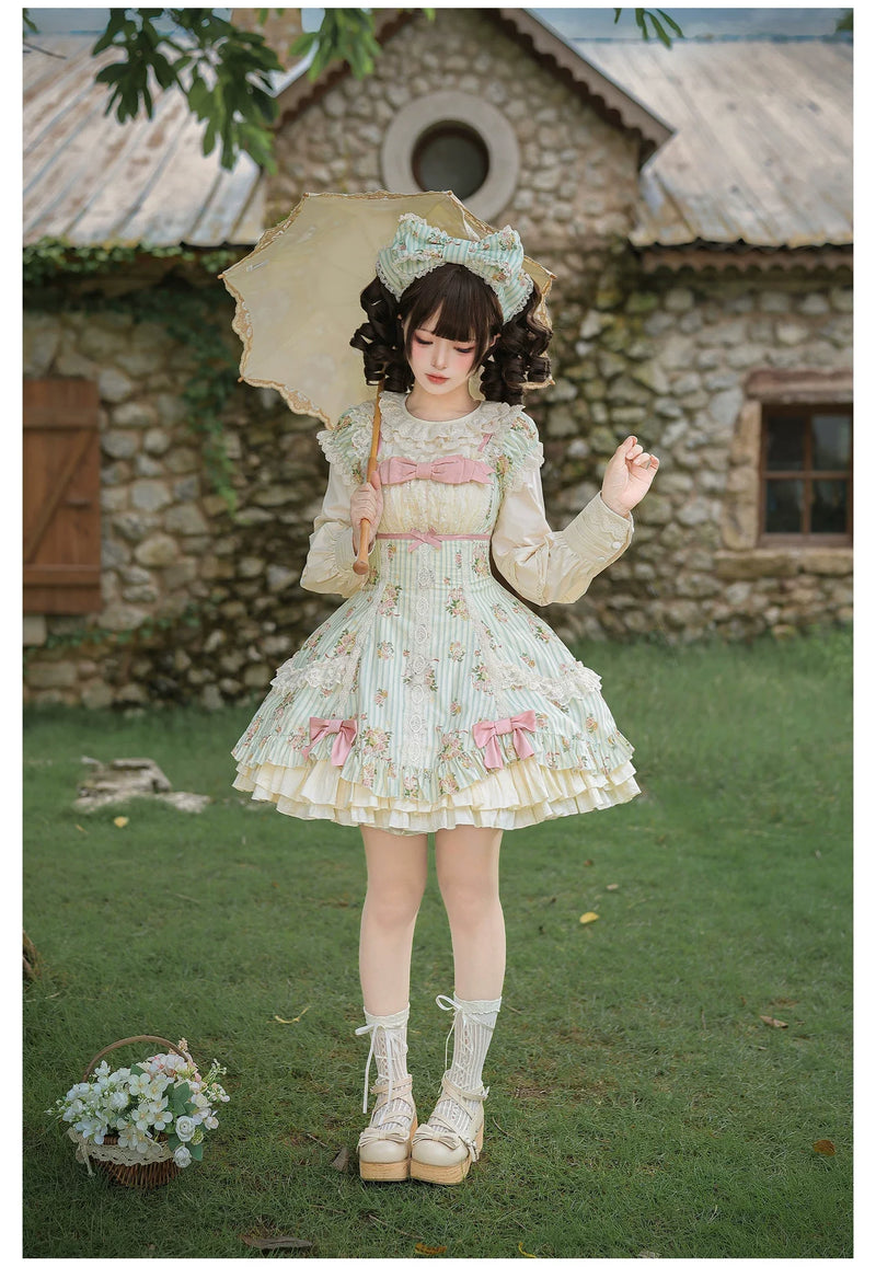With PUJI - Meeting Austen - Cotton Classic Lolita Rose Printed OP Dress