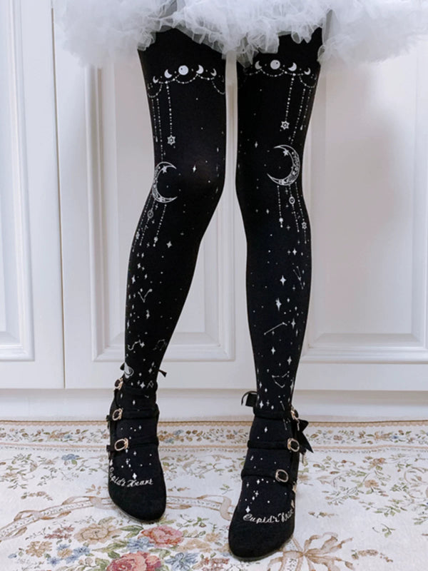 Ruby Rabbit - Moon Foil - 120D Velvet Lolita Tights