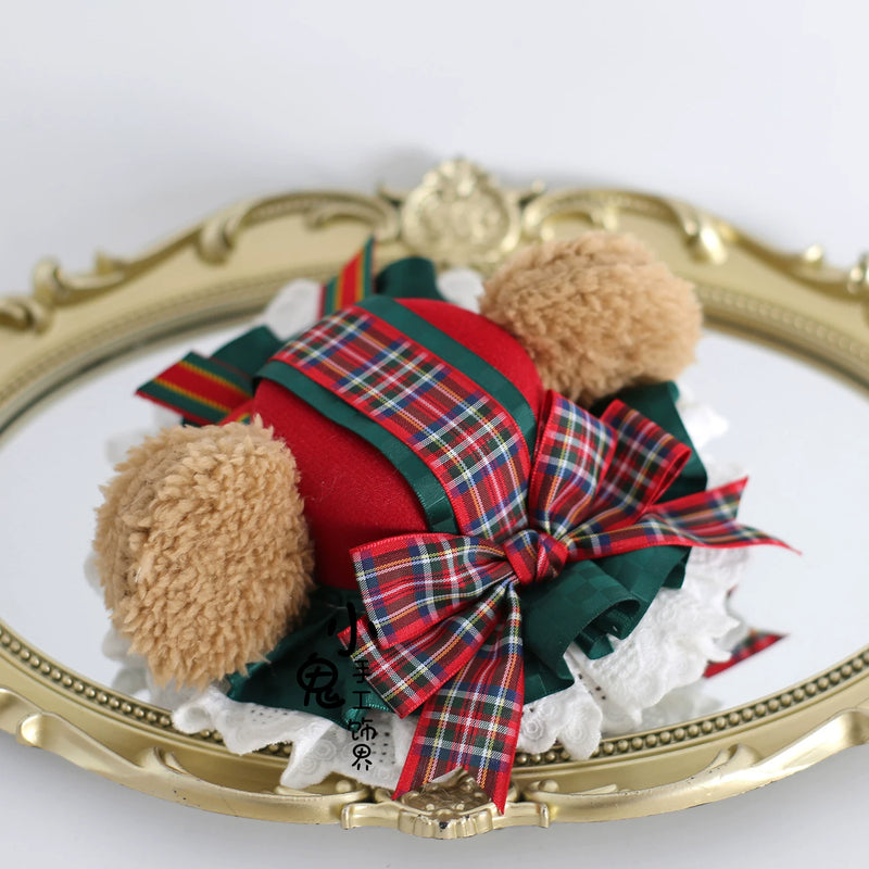Christmas Bow Lace Lolita Headwear - Assorted Styles — No. 5 Bear-Ear Mini Hat with Fixing Clip