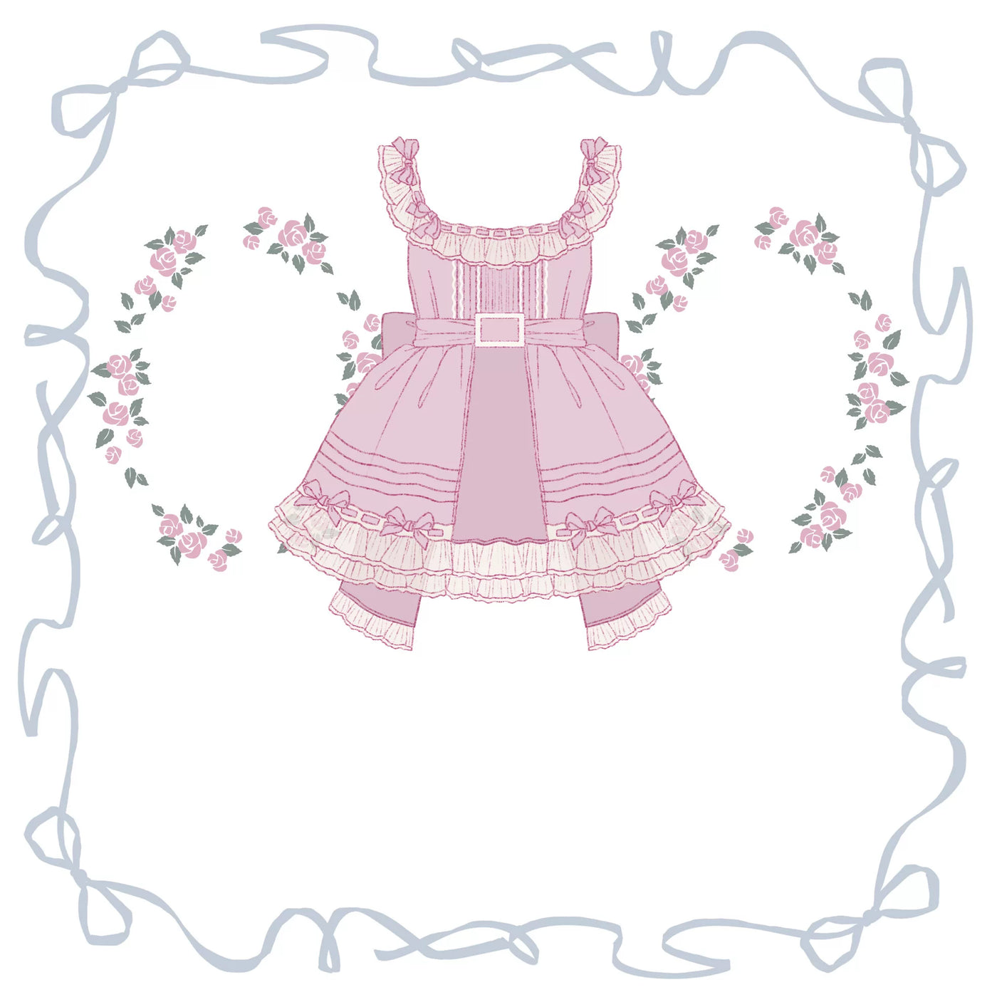 Baozi Pig - Rose Tea Garden - Cotton Floral Embroidery OP Dress