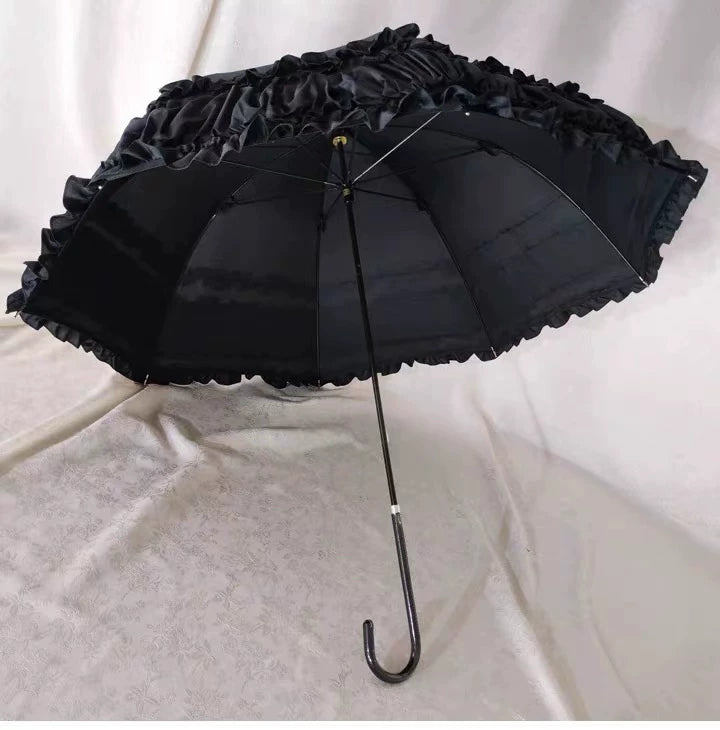 Independent Brand - Lace Parasol Collection - Ruffled Lace Parasol with Decorative Handle