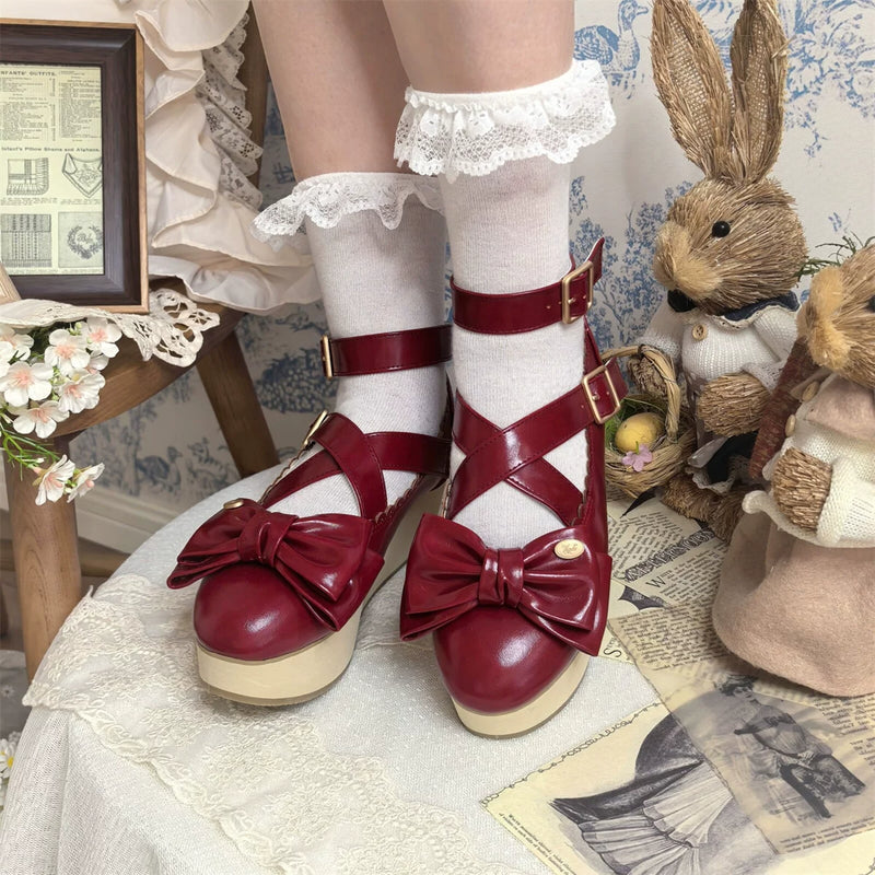 MODO Fairytale Town Large-Bow Platform Lolita Shoes – design details – view 4