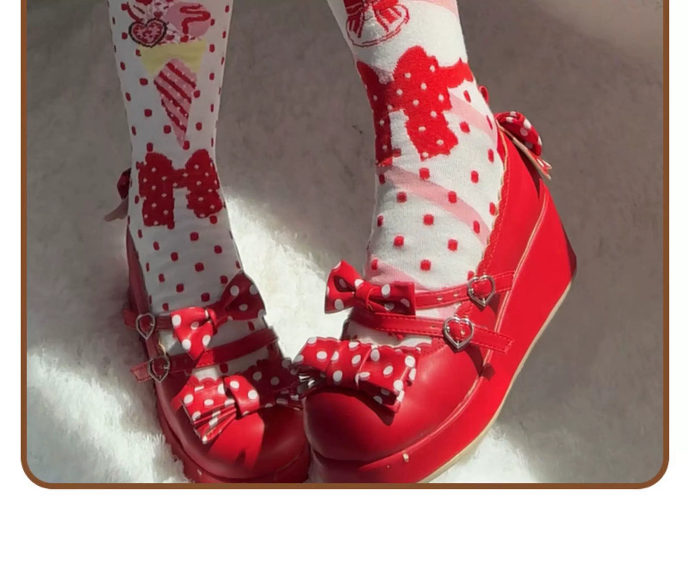 Milky Star Qiaoqiao - Strawberry Parfait Ice Cream - Mid-Calf Socks with Strawberry Bows