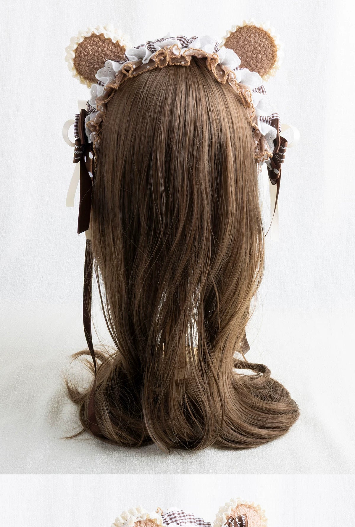 Lightbound Narrative - Chocolate Dot Bear-Ear - Headwear with Lace and Polka-Dot Bows