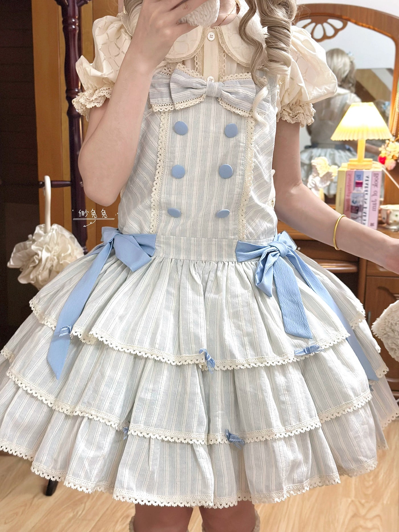 White Tea Story - Mian Mian Bing - Tiered cotton Lolita jumper skirt