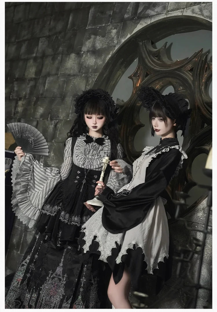 With PUJI - Raven's Night Song - Oriental Aesthetics Gothic Lolita Dress Set