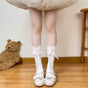 White socks, pink ribbon, mid-short socks / One Size