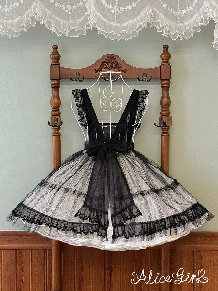 Alice Girl - Elegant Lolita Embroidered Apron - with Adjustable Strap Hand Accessory