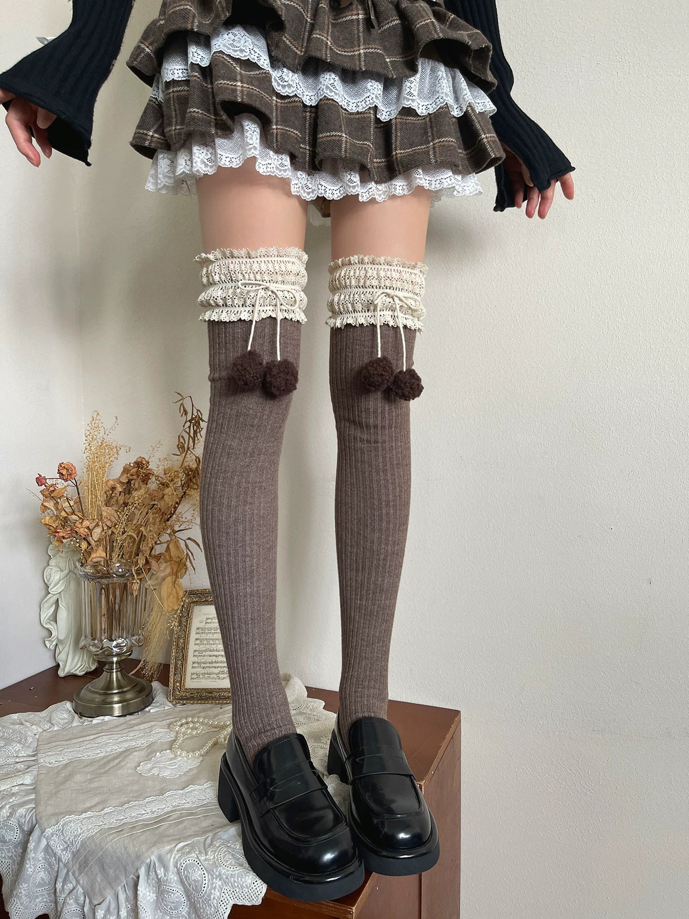 Sock Noble - Winter Lace Edge - Over-the-Knee Socks with Lace Cuffs