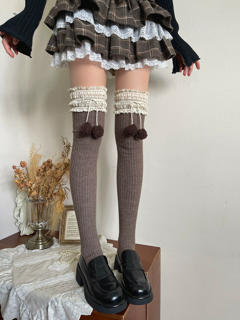 Sock Noble - Winter Lace Edge - Over-the-Knee Socks with Lace Cuffs