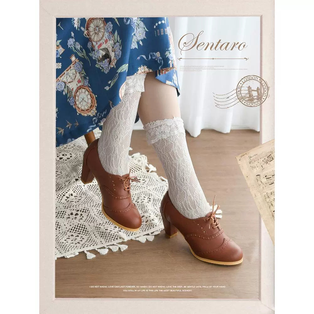 Sentaro - Retro Lolita Heel Shoes Handmade - Perforated Strap Leather Shoes Shoes