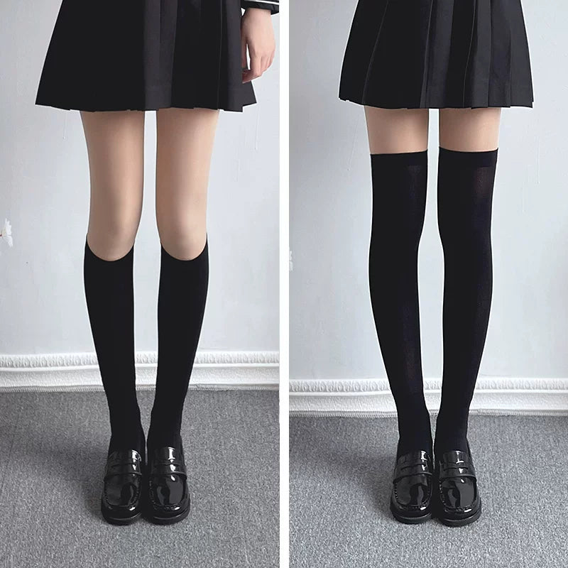Floral Milk Cat - Black Multi-Length - Thin Heelless Socks in Four Lengths