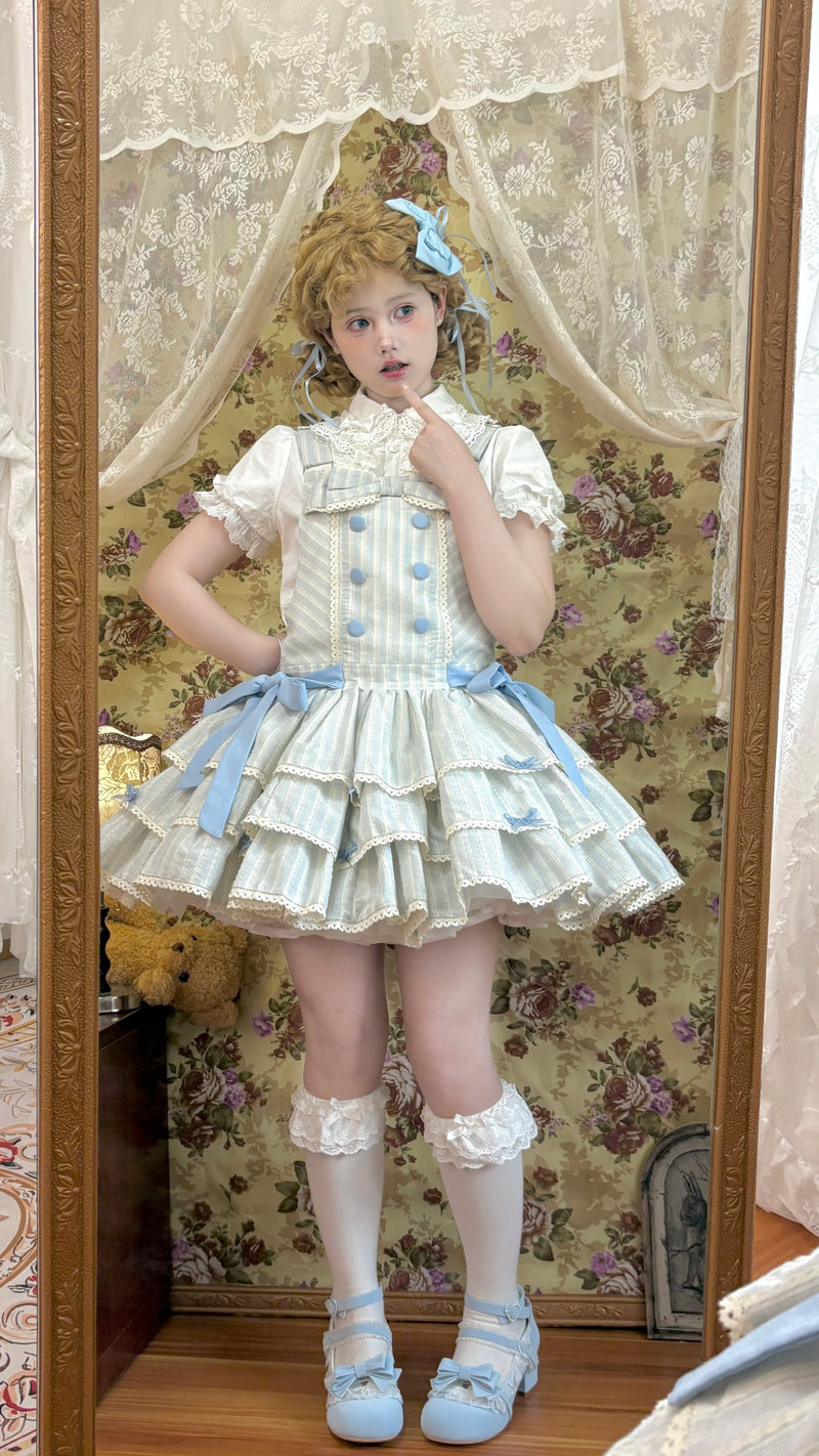 White Tea Story - Mian Mian Bing - Tiered cotton Lolita jumper skirt