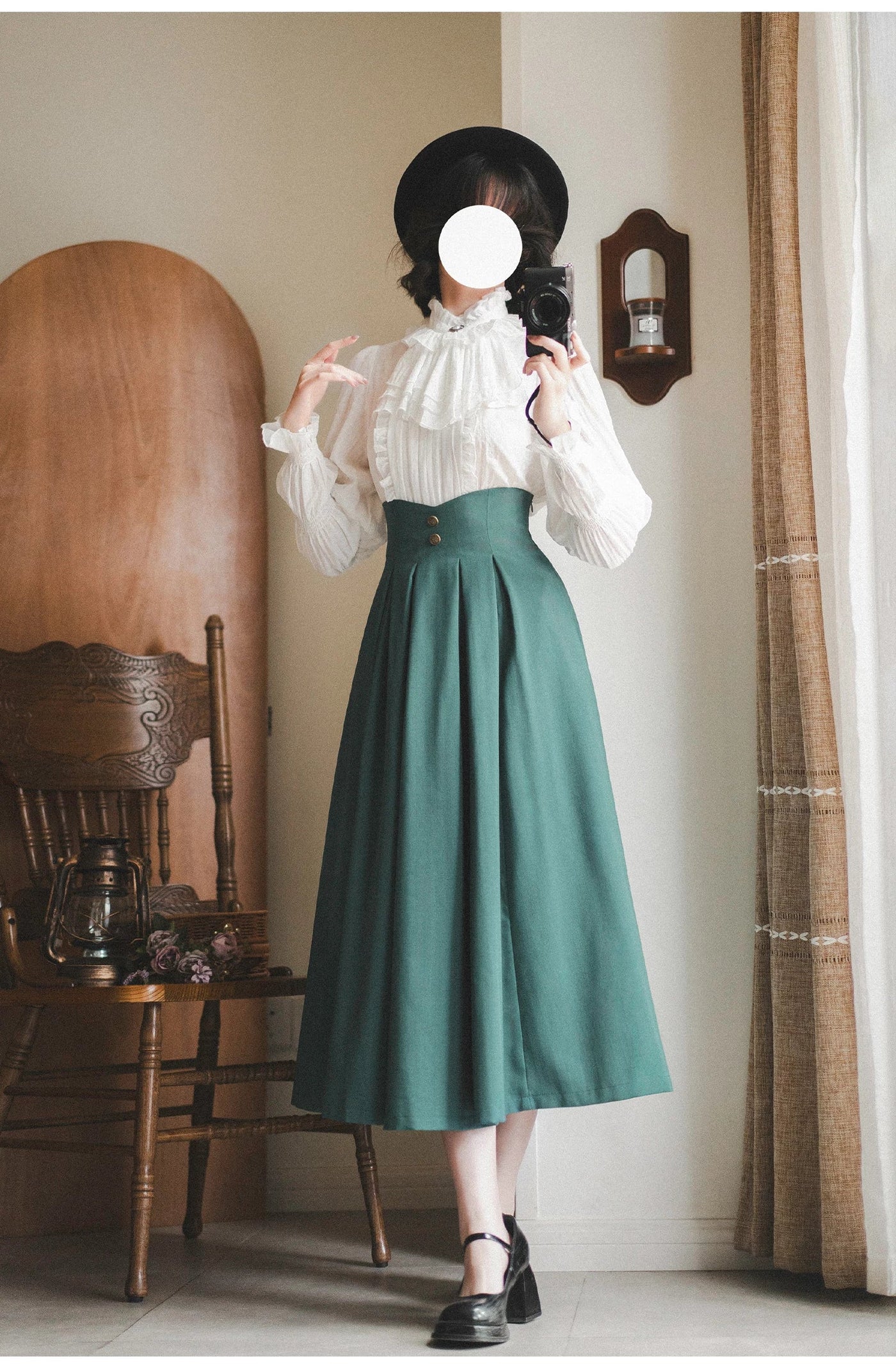 Forest Wardrobe - Misty Forest - White Classic Lolita Long Sleeve Blouse, Detachable Jabot