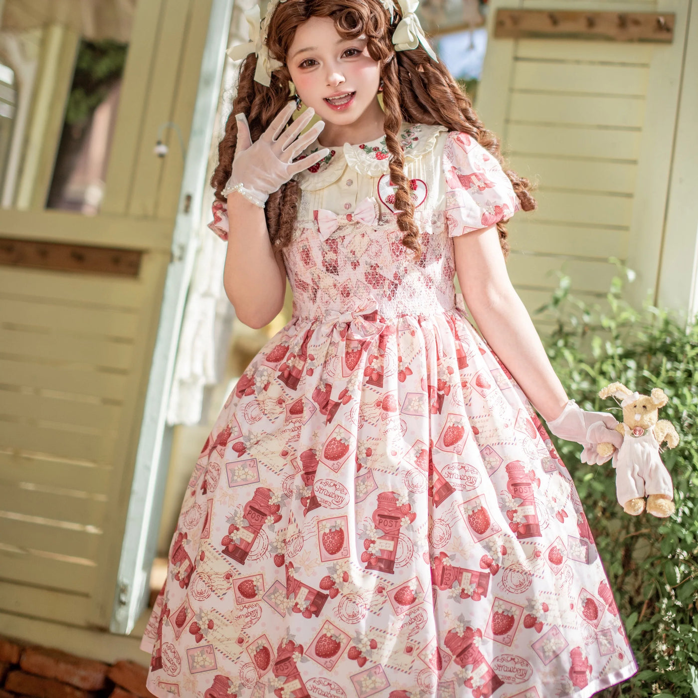 Strawberry Witch - Kawaii Lolita OP Dress - Strawberry Print OP Dress