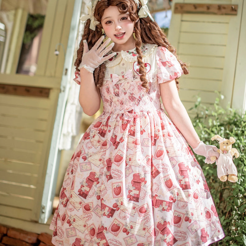 Strawberry Witch - Kawaii Lolita OP Dress - Strawberry Print OP Dress