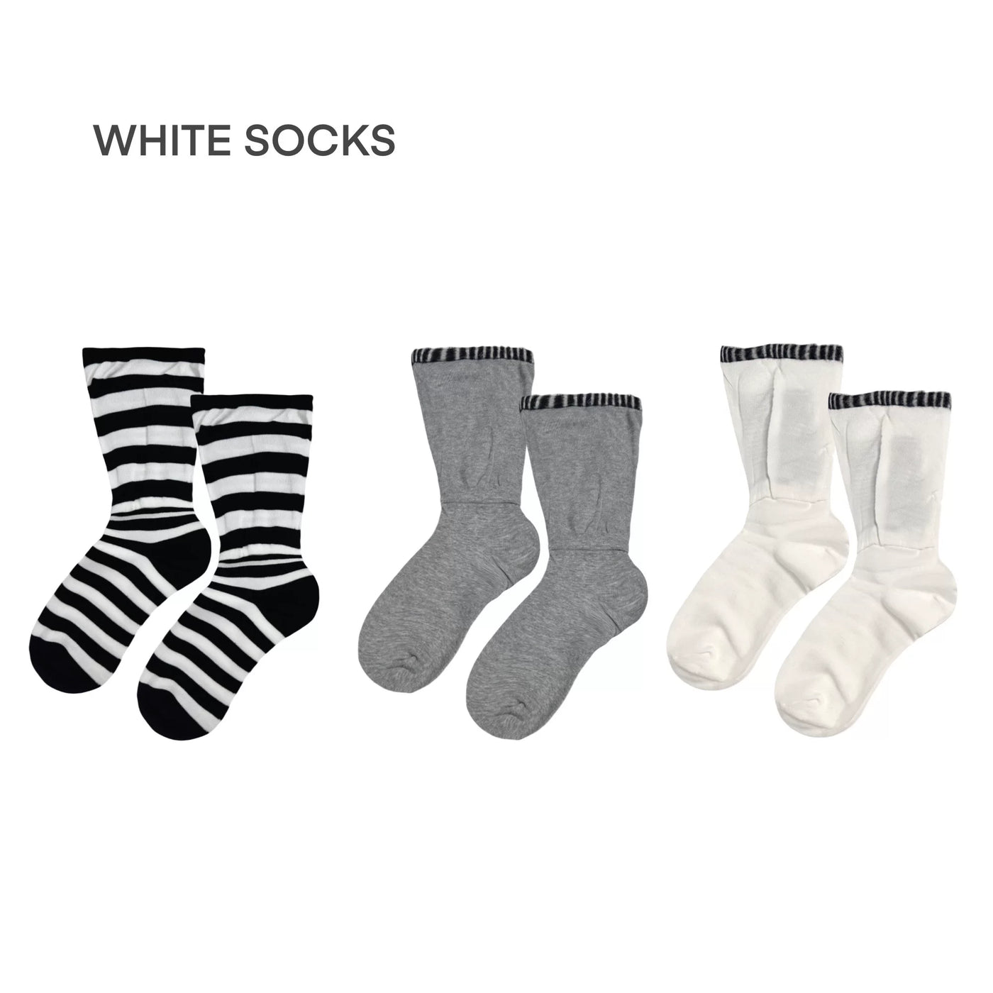 White Socks - Monochrome Stripe - Mid-Calf Slouch Socks with a Faux-Layered Finish