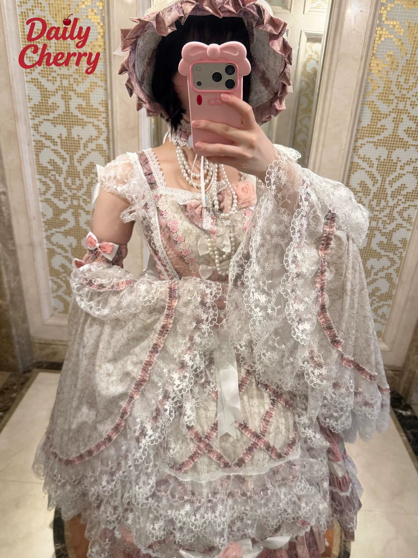 Daily Cherry Falling Stars bridal Lolita JSK - full outfit
