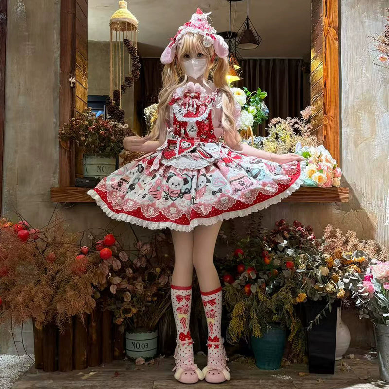 Yanran - Sweet Puppy Print Lolita OP - One-piece Sweet Lolita dress