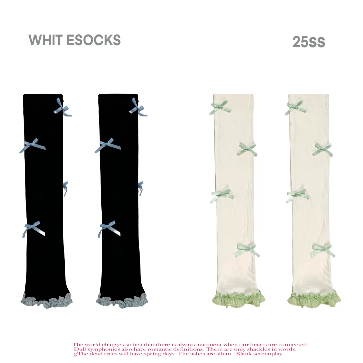 White Socks - Ribbon Bow Slouches - Bow-Trimmed Slouch Leg Warmers with Ruffled Hem