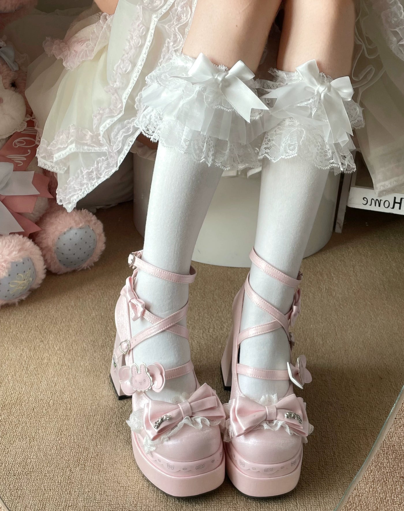 Fantasy Doll - Autumn Winter Lace Bow - Calf and Short Socks with Lace, Ribbons and Bows