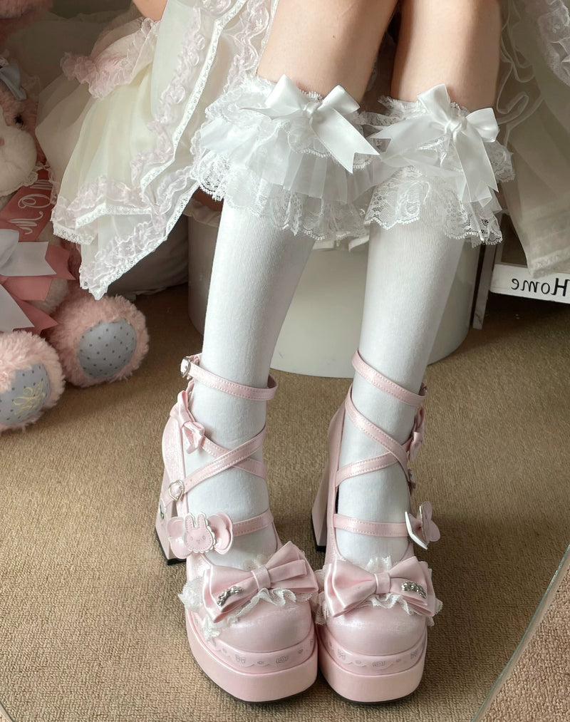 Fantasy Doll - Autumn Winter Lace Bow - Calf and Short Socks with Lace, Ribbons and Bows