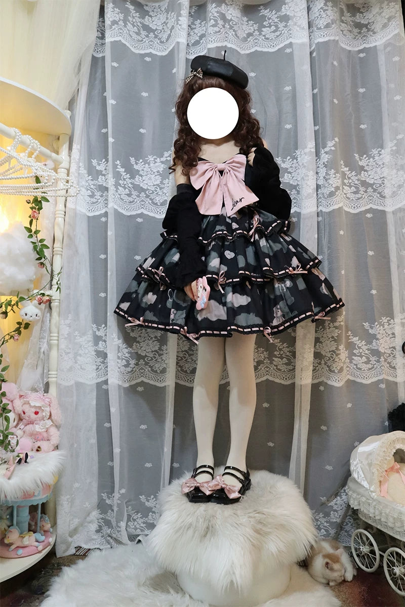 Baozi Pig - Bopi Bear - Three-Tier JSK Dress with Bear-and-Heart Motifs