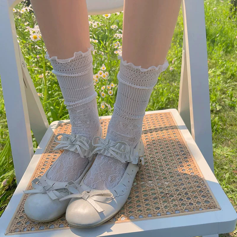 Sock Noble - Camellia Ruffle - Slouch Socks with Lace Trim
