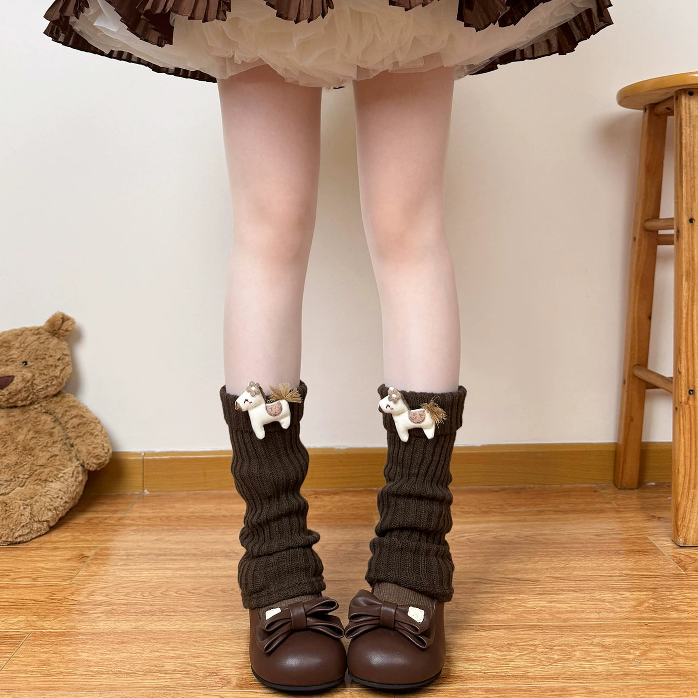 Chubby Bear Tales - Antique Doll - Thick Slouchy Leg Warmers with Teddy-Bear Cuffs