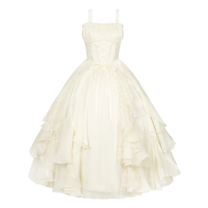 With PUJI - Moonlight Variations - Lolita JSK Dress, Ruffle Trim & Boned Bodice Detail detail view 9