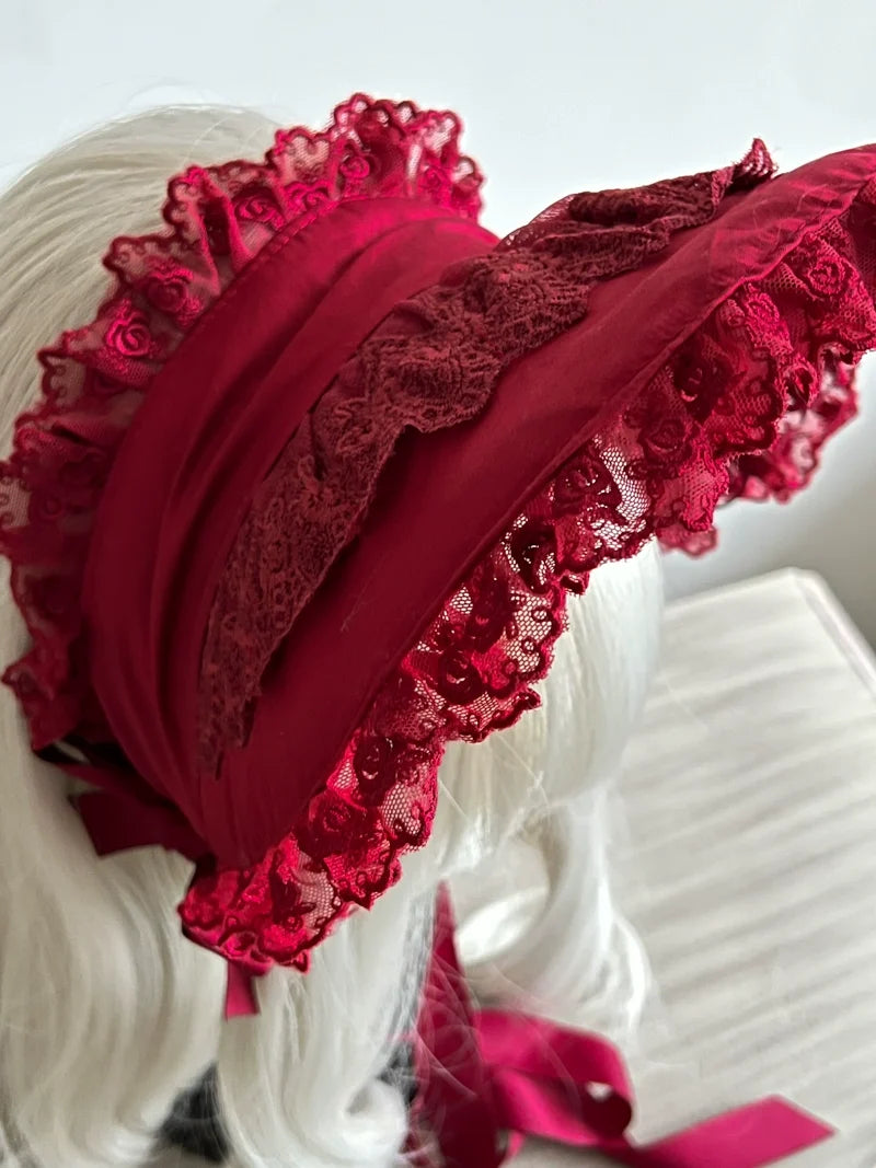 MAID - Gothic Lolita Lace Bonnet Wide Brim - Bow BNT Headwear Headwear