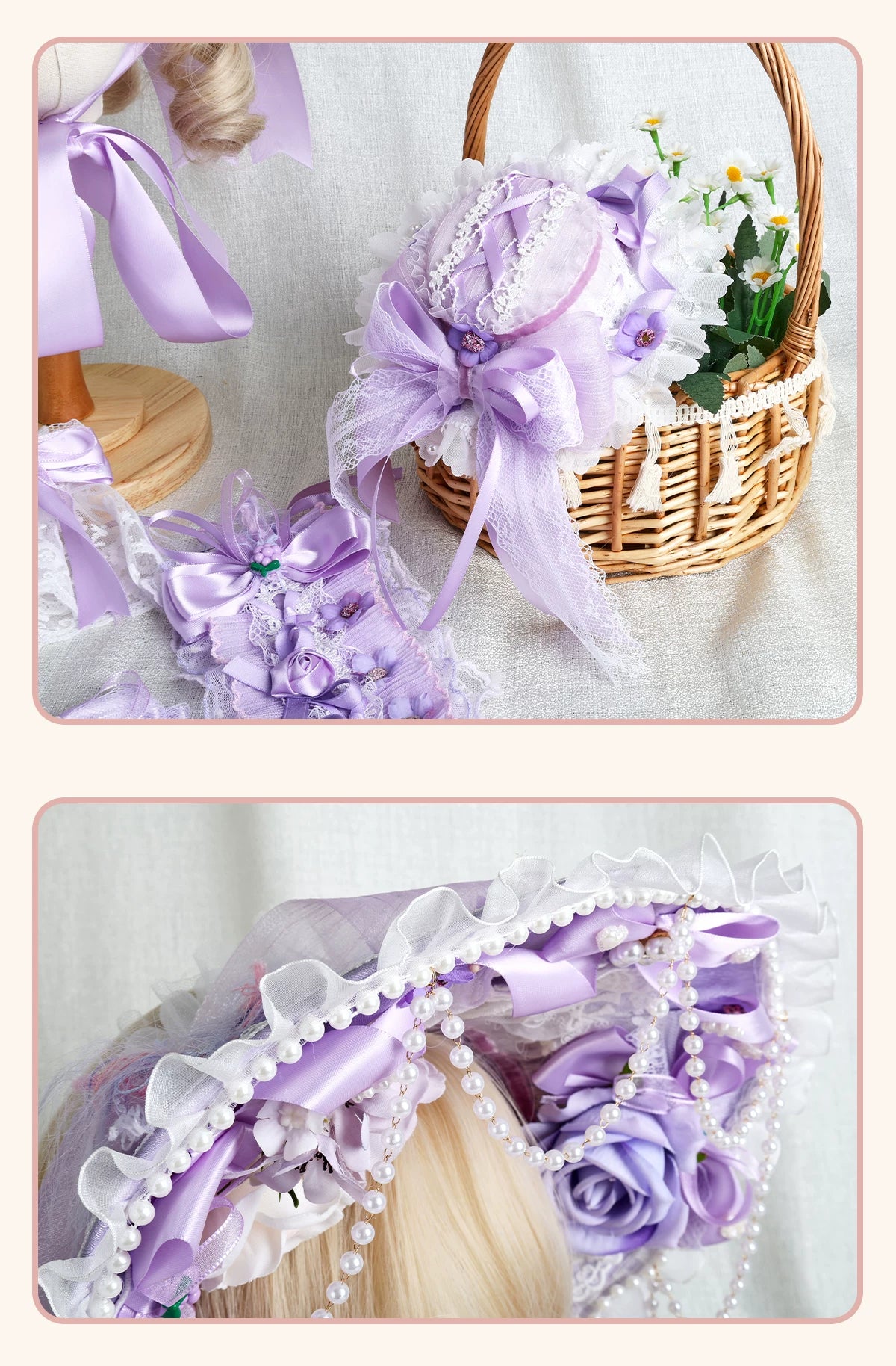 Stardust Rose - Taro Bridal - Purple Floral Headwear and Hand-Sleeve Options with Bows