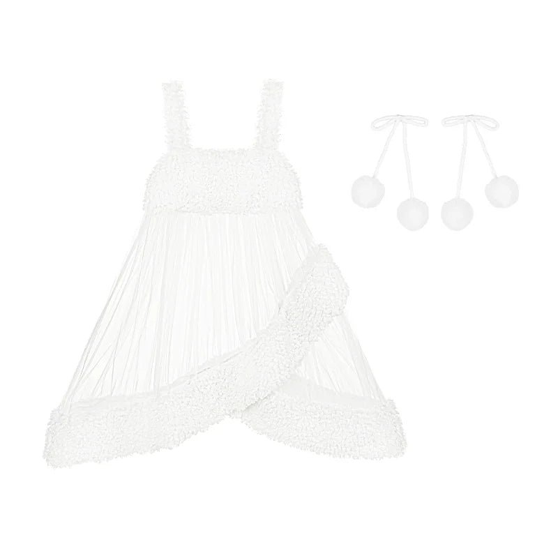 With PUJI - White Choco - Winter Kawaii Lolita JSK Dress Set, Fluffy Accents (L M S) 44246:801066