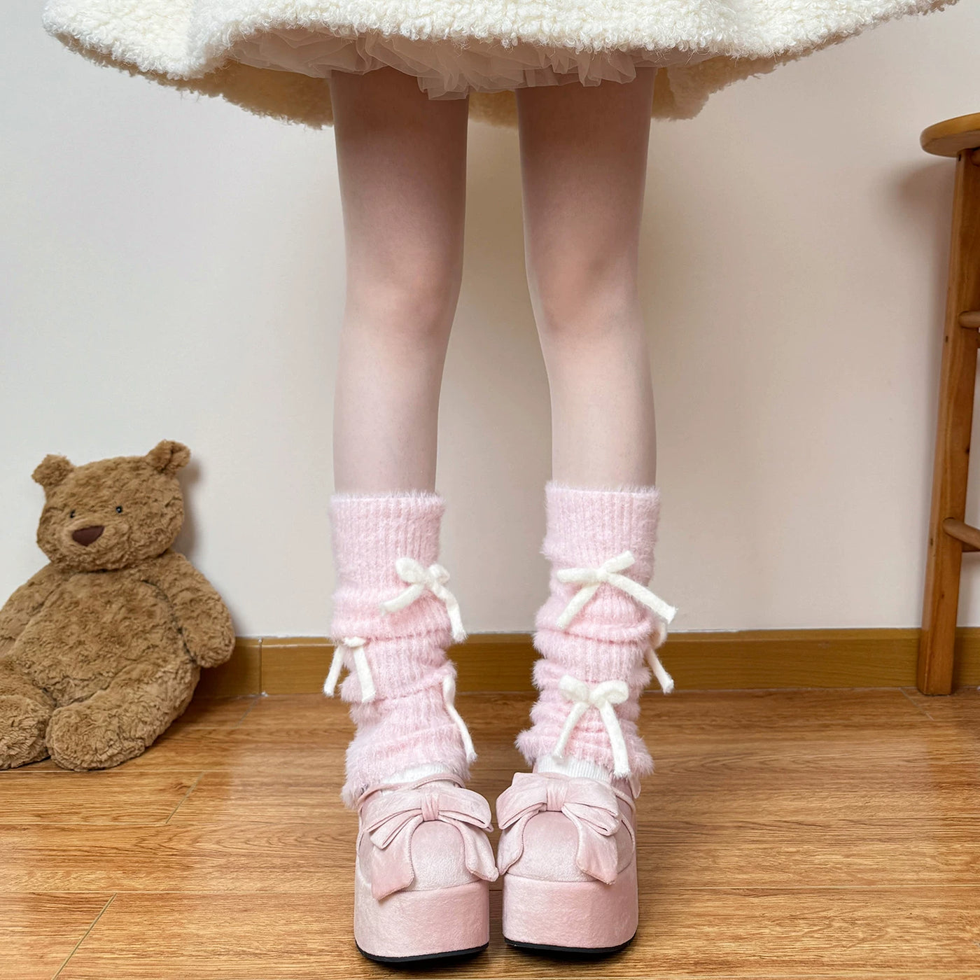 Chubby Bear Tales - Fluffy Bow - Plush Leg Warmers with Stacked Ruffles