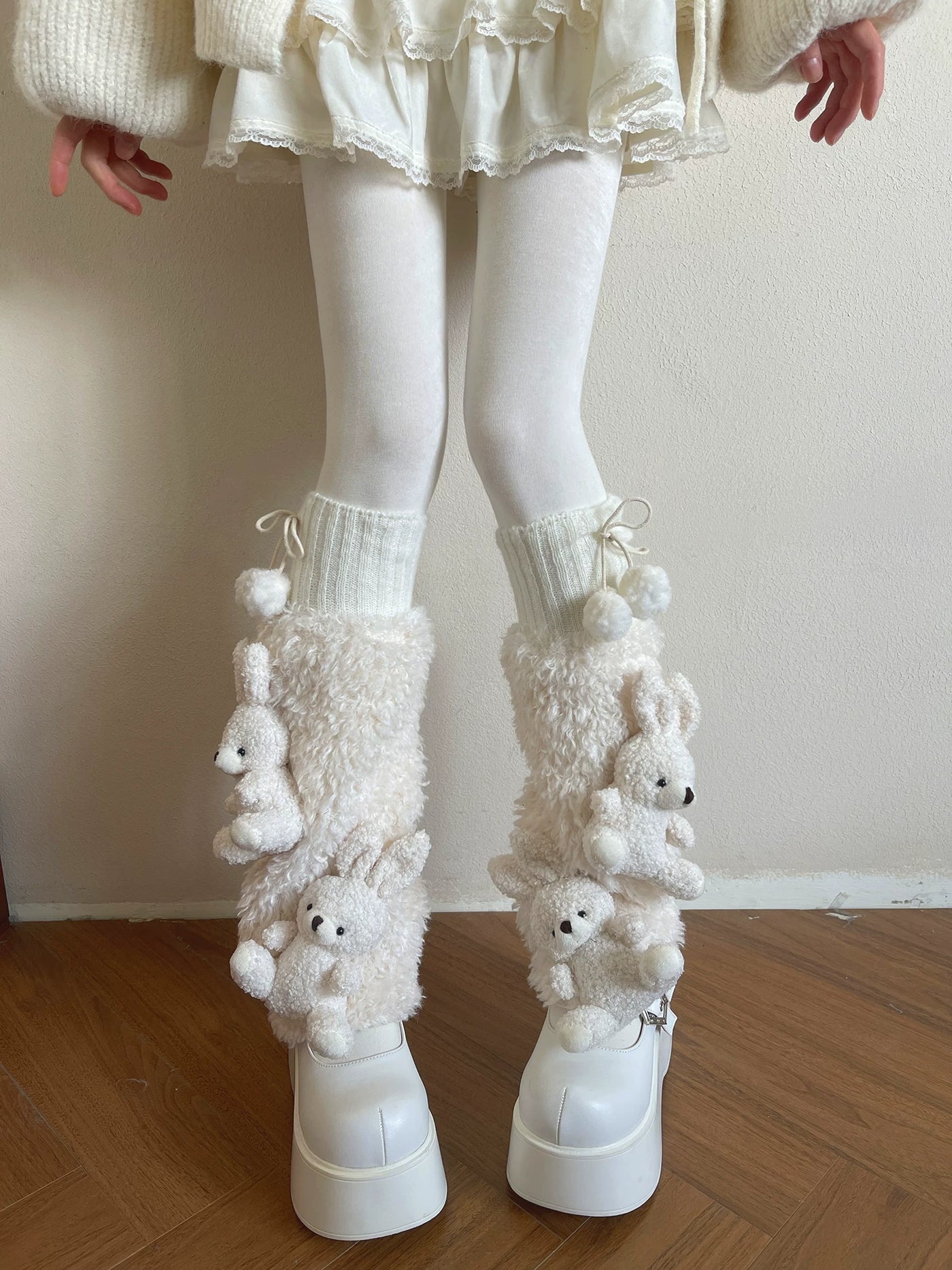Sock Noble - Winter Bunny - Sock Covers and Tights with Curly Texture and Rabbit Figures