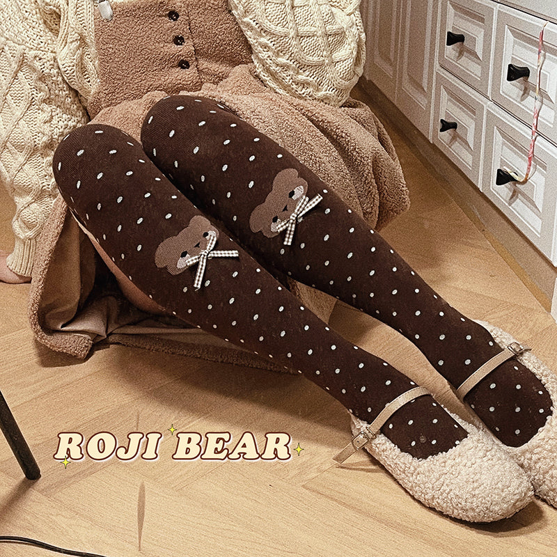 Roji Roji - Bear Dots Bow Cotton Lolita Thigh - Stockings Socks