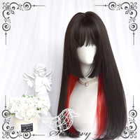 Sinwavy - Red Heart Q - black straight hime-cut wig - Black with red highlights