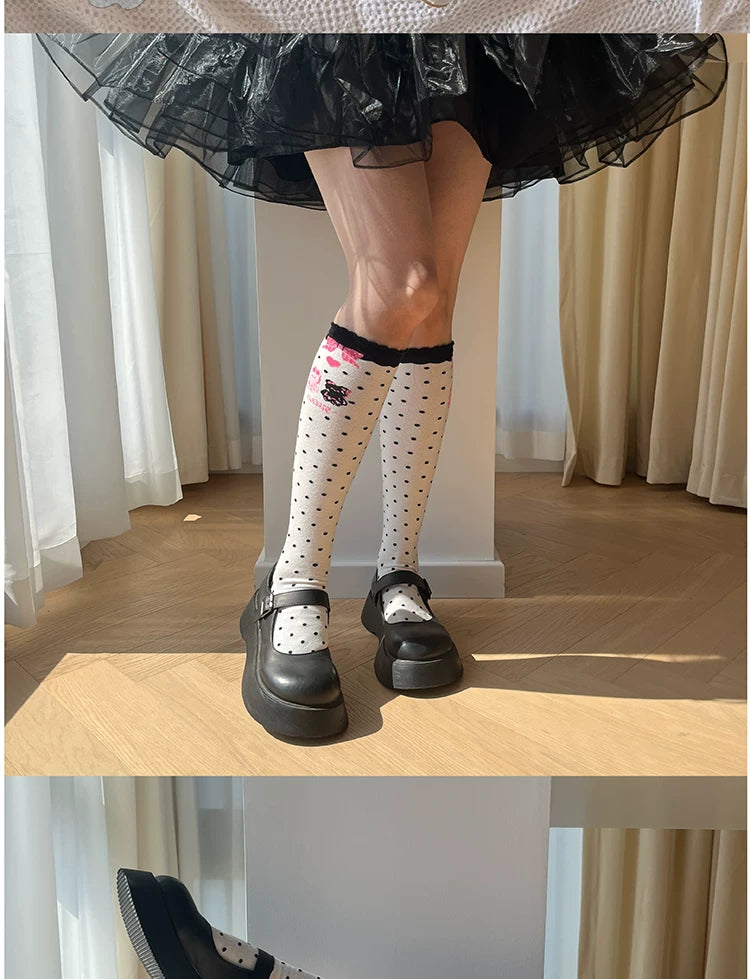 roji roji - Rabbit Bear Gummy - Cotton Mid-Calf Socks with Dotted Motifs