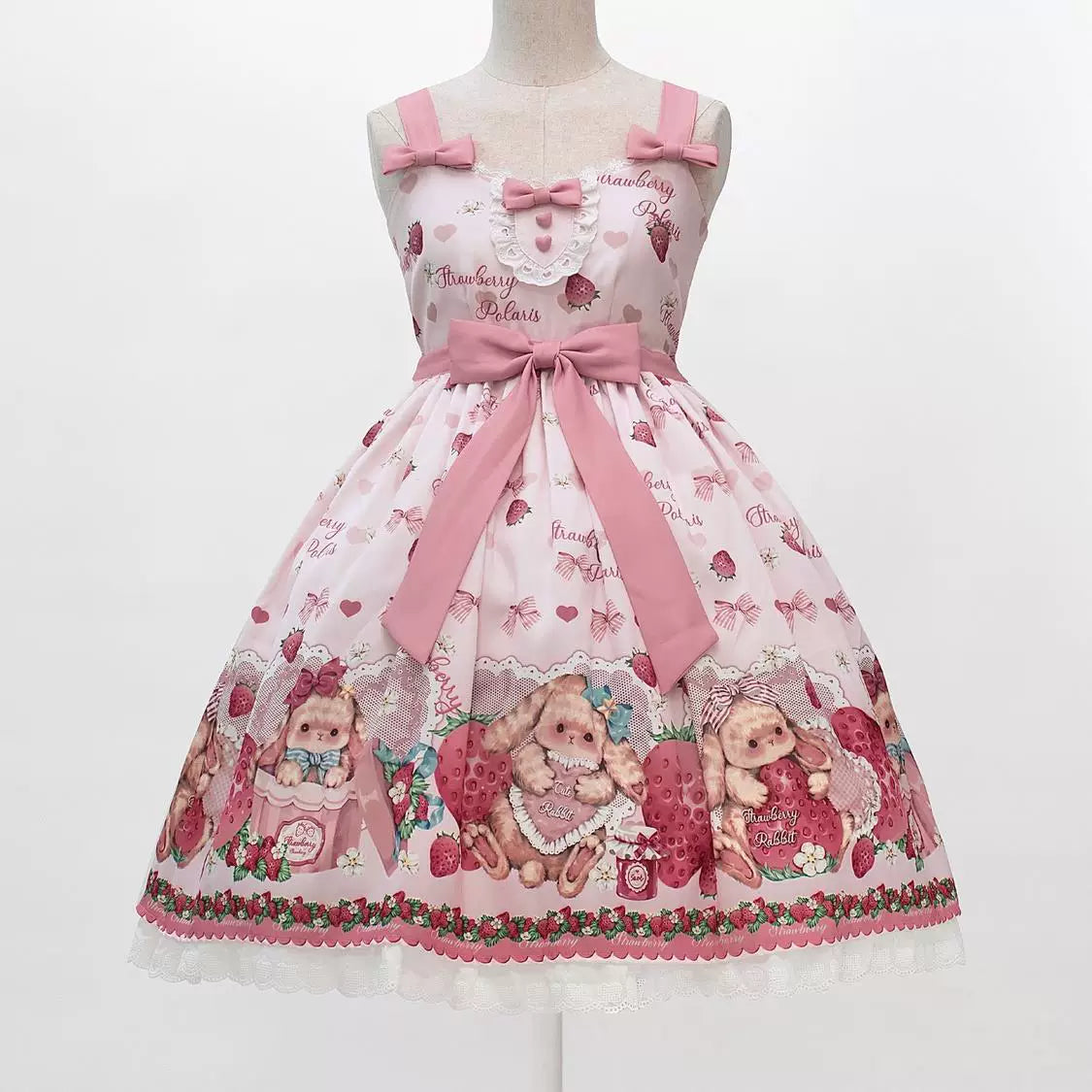 Sweetheart Dream Machine - Falling Rabbit Berry Gift Box - Pink JSK Dress with Rabbit-and-Strawberry Print