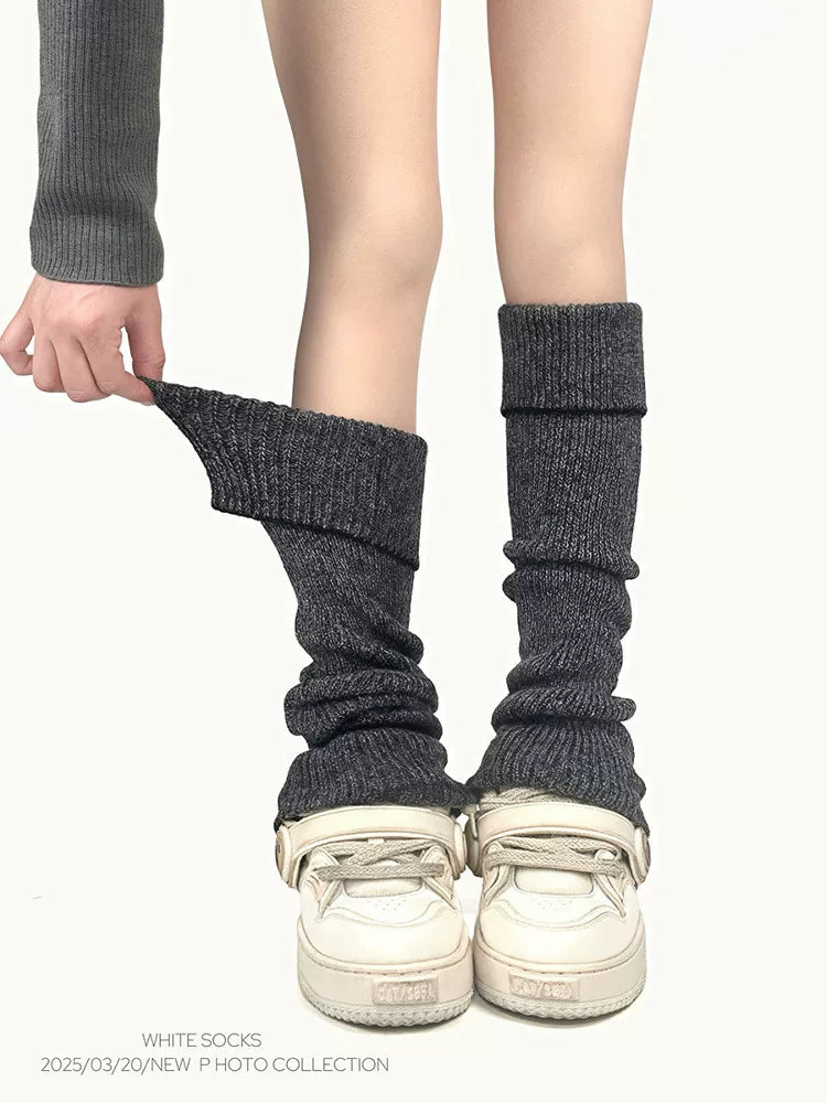 White Socks - Slouch Knit - Heather Gray, Light Gray and Caramel Ribbed Socks