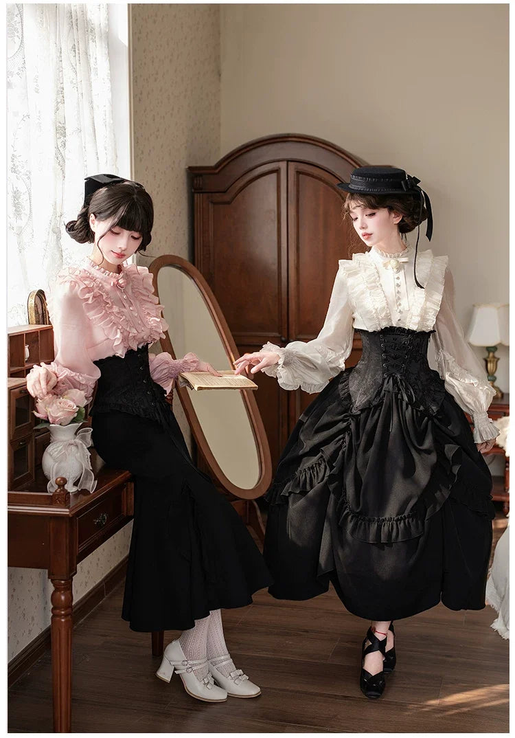 With PUJI - Blake - Boning Gothic Lolita Mermaid Skirt, Lifted-hem SK